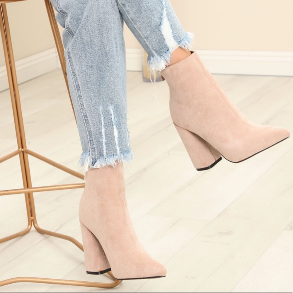 Fashion Nova Brand Cream Booties With A Velvety Suede Material Brand New In Box.